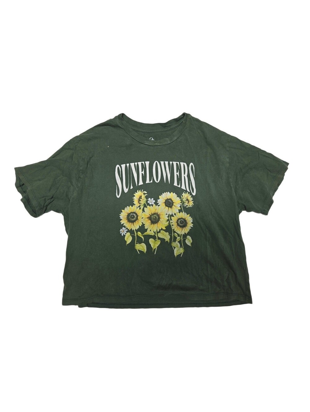 Organic Generation Women Green Sunflowers Graphic Short Sleeve T-Shirt Size XL